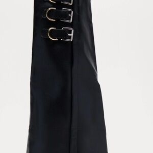 Black Leather Boots with Buckle Accents